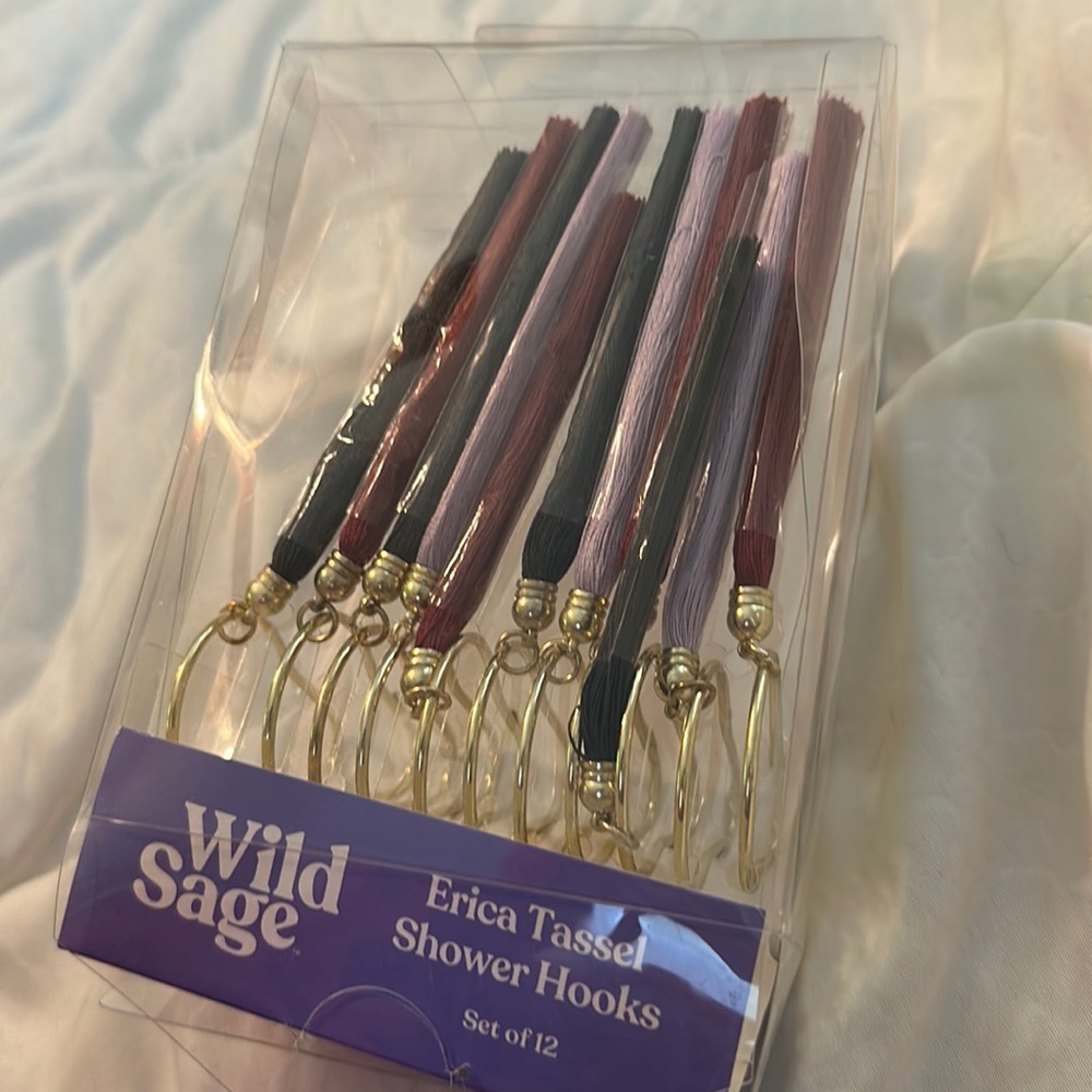 Wild Sage Erica Tassel Shower Hooks New Set of 12 Purple Funky Decor
